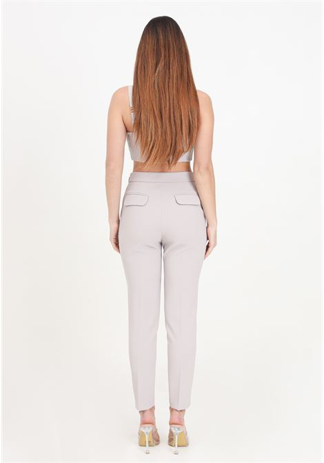 Pearl gray women's trousers with metal detail and logo ELISABETTA FRANCHI | PA02741E2155